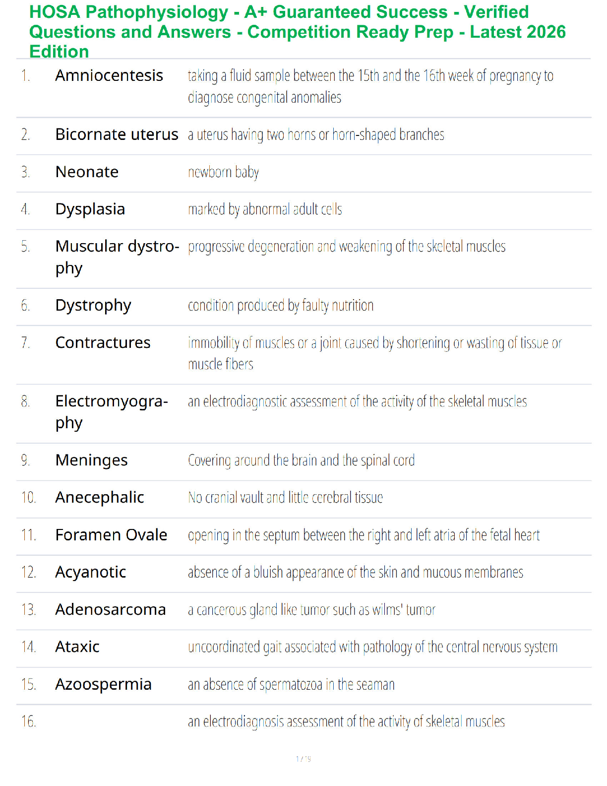 Recommended document preview for HOSA Pathophysiology - A+ Guaranteed Success - Verified Questions and Answers - Competition Ready Prep - Latest 2026 Edition