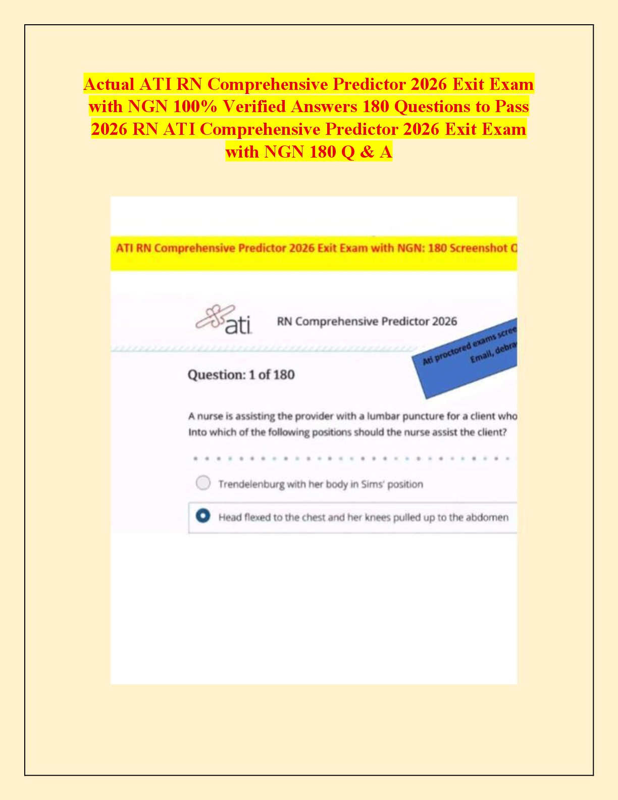 Recommended document preview for Actual ATI RN Comprehensive Predictor 2026 Exit Exam  with NGN 100% Verified Answers 180 Questions to Pass  2026 RN ATI Comprehensive Predictor 2026 Exit Exam  with NGN 180 Q & A