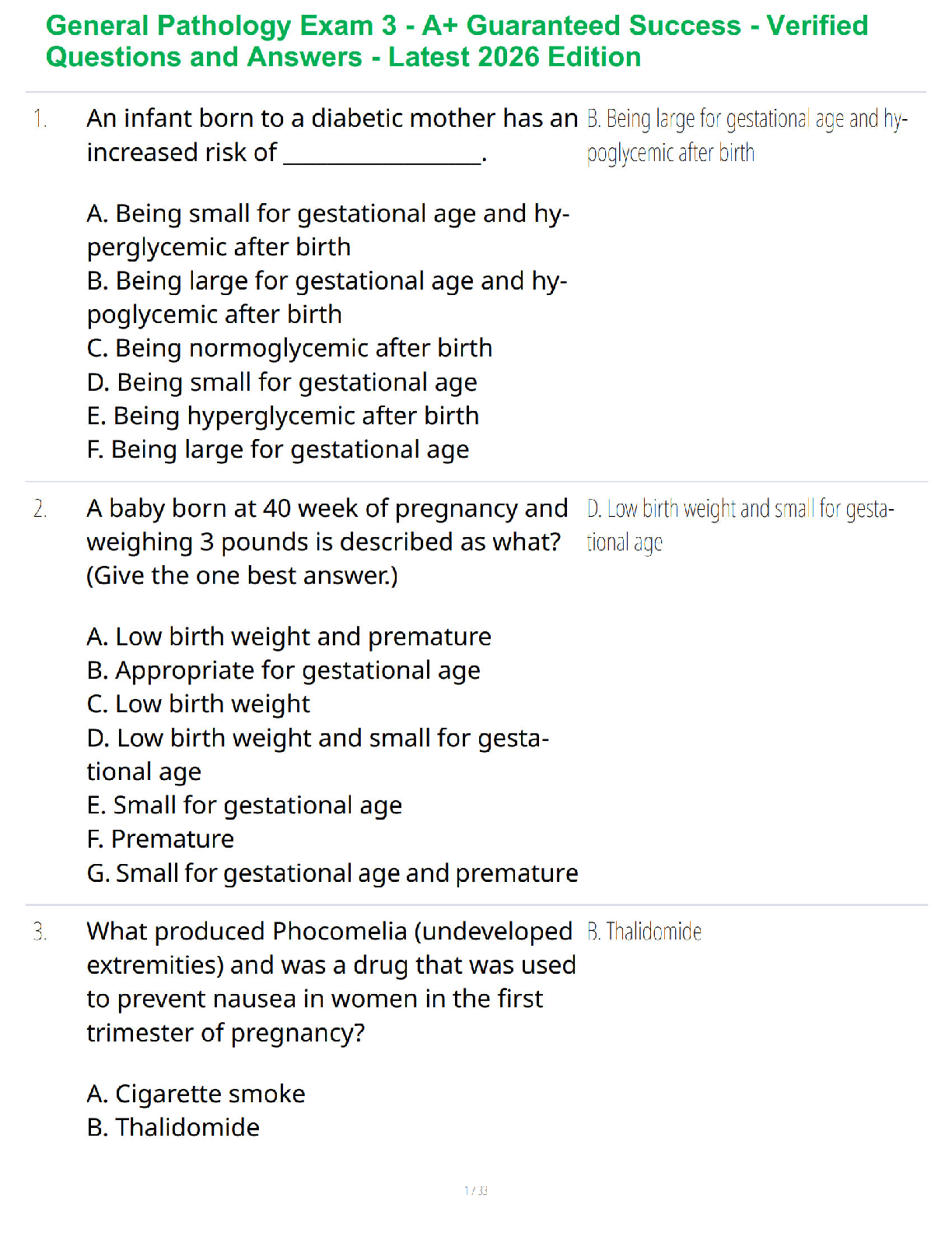 Recommended document preview for General Pathology Exam 3 - A+ Guaranteed Success - Verified Questions and Answers - Latest 2026 Edition