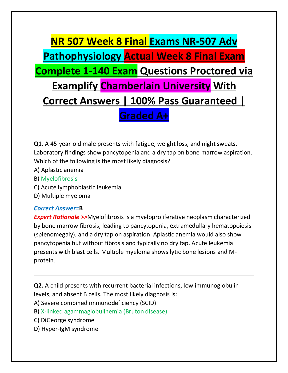 Recommended document preview for NR 507 Week 8 Final Exams NR-507 Adv Pathophysiology Actual Week 8 Final Exam Complete 1-140 Exam Questions Proctored via Examplify Chamberlain University With Correct Answers | 100% Pass Guaranteed | Graded A+