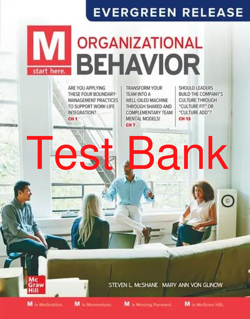 Recommended document preview for Test Bank M Organizational Behavior 2024 Release By Steven McShane, Mary Von Glinow