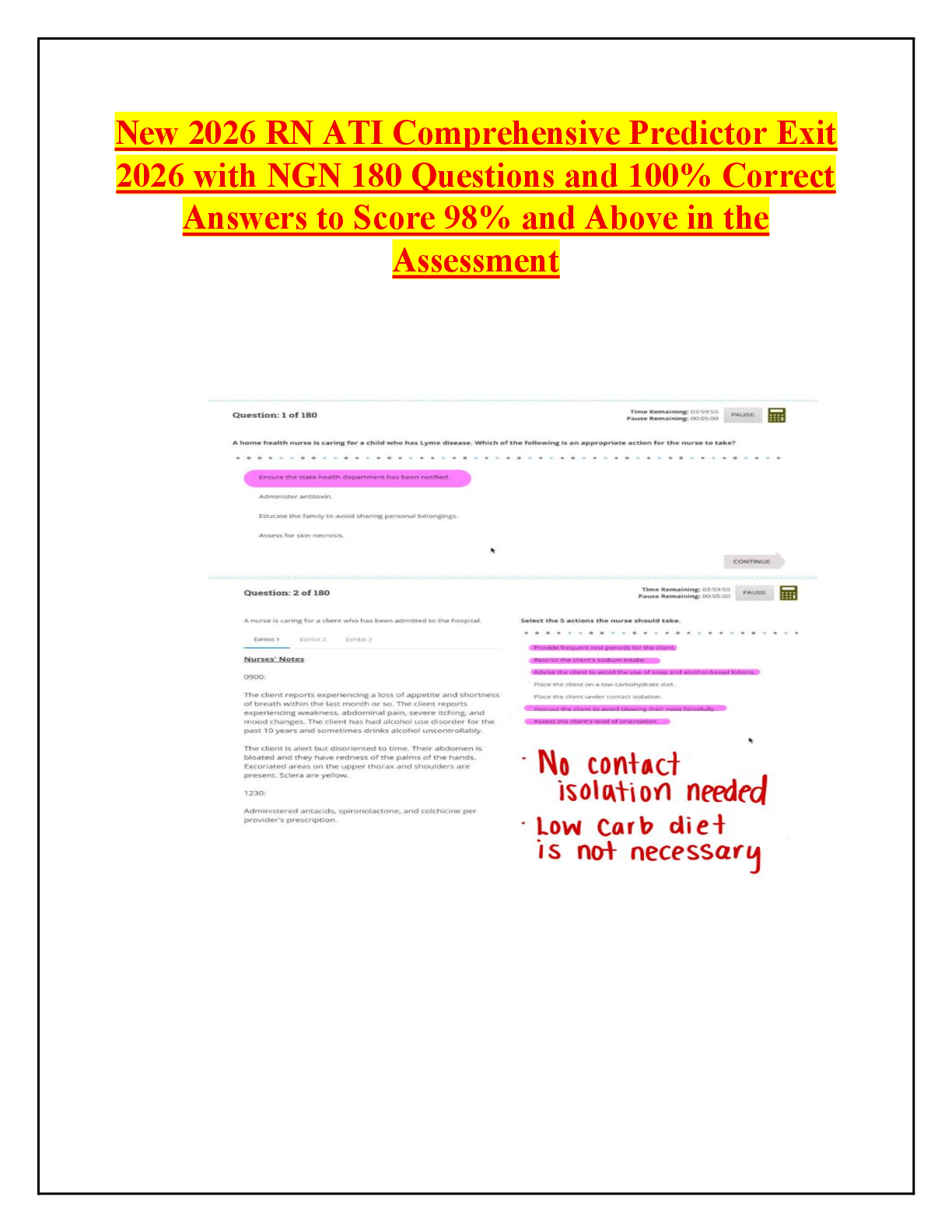 Recommended document preview for New 2026 RN ATI Comprehensive Predictor Exit  2026 with NGN 180 Questions and 100% Correct  Answers to Score 98% and Above in the  Assessment