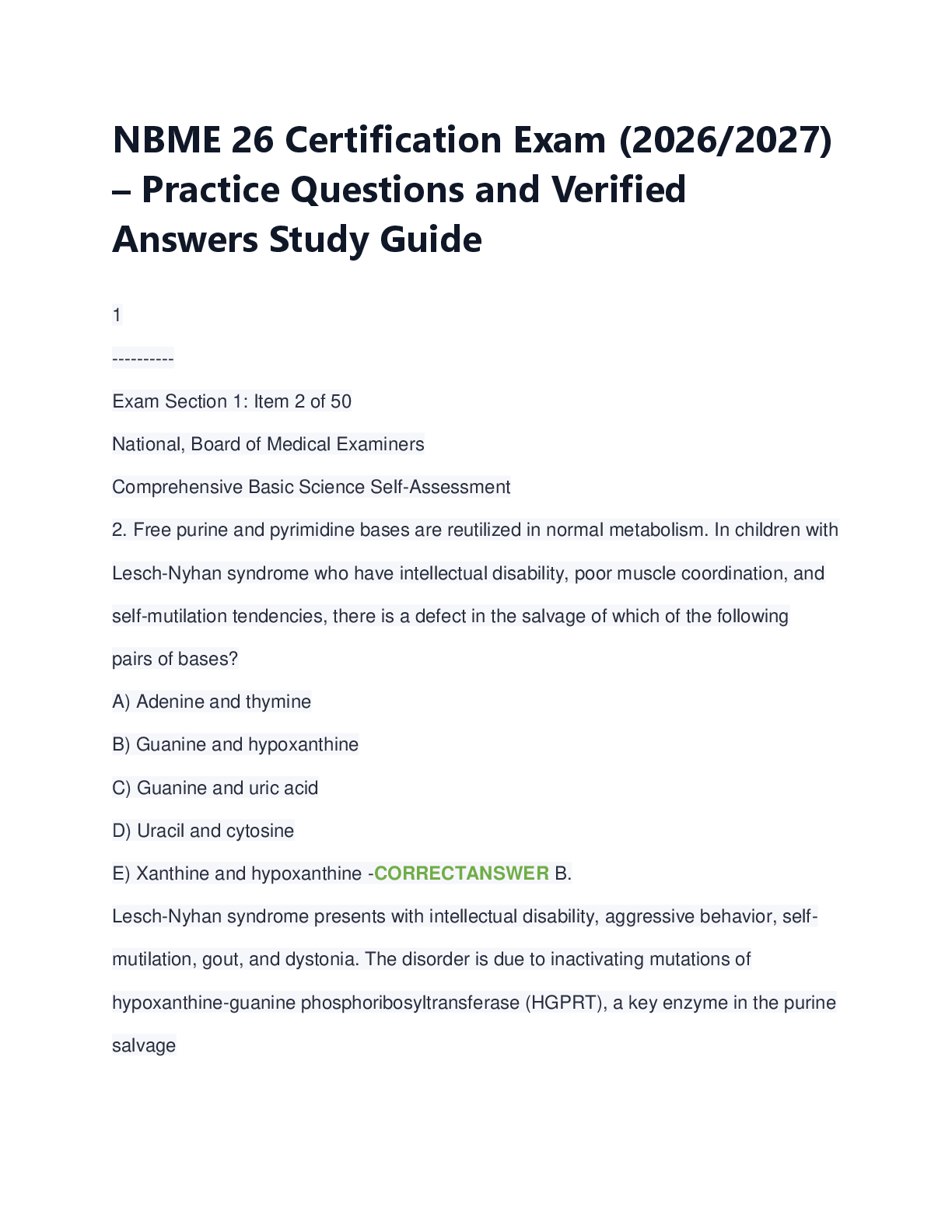 Preview of NBME 26 Certification Exam (2026/2027) – Practice Questions and Verified  Answers Study Gu