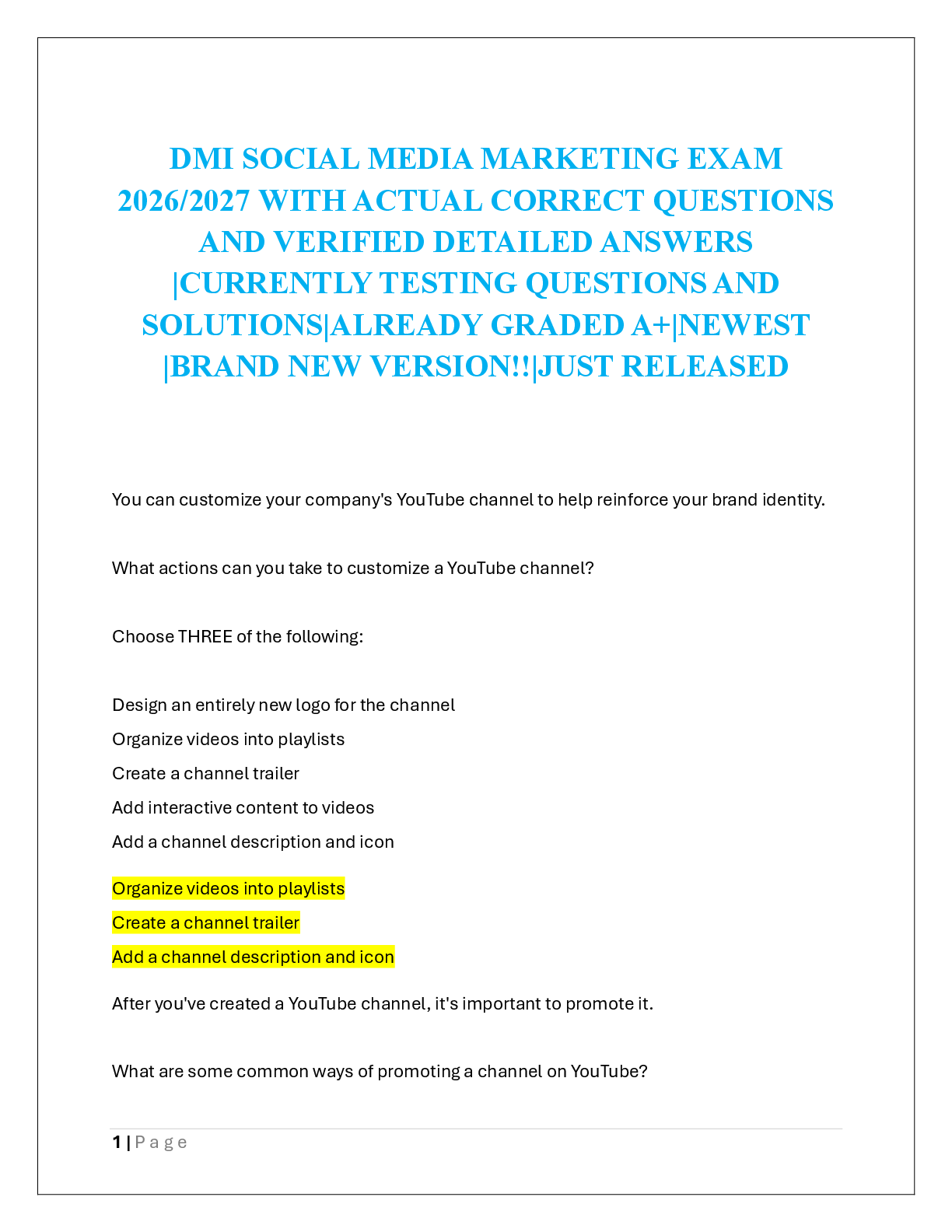 Recommended document preview for DMI SOCIAL MEDIA MARKETING EXAM  2026/2027