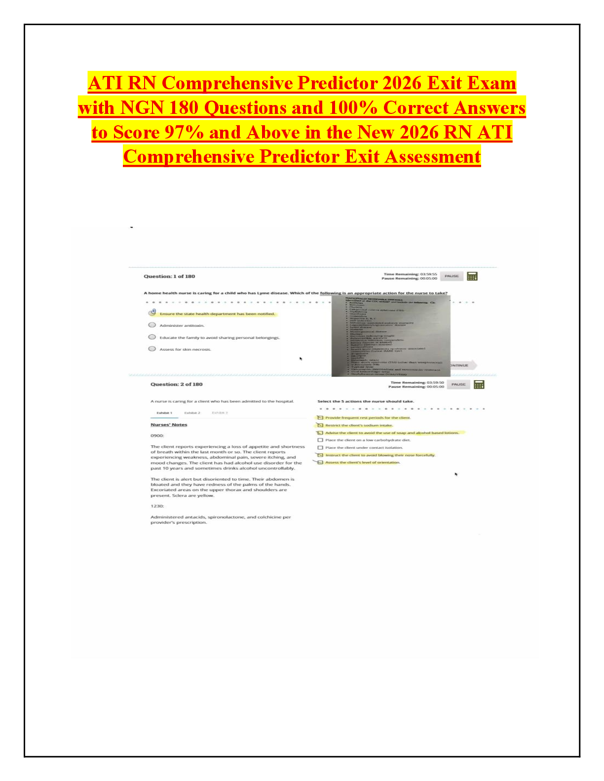 Recommended document preview for ATI RN Comprehensive Predictor 2026 Exit Exam  with NGN 180 Questions and 100% Correct Answers  to Score 97% and Above in the New 2026 RN ATI  Comprehensive Predictor Exit Assessment