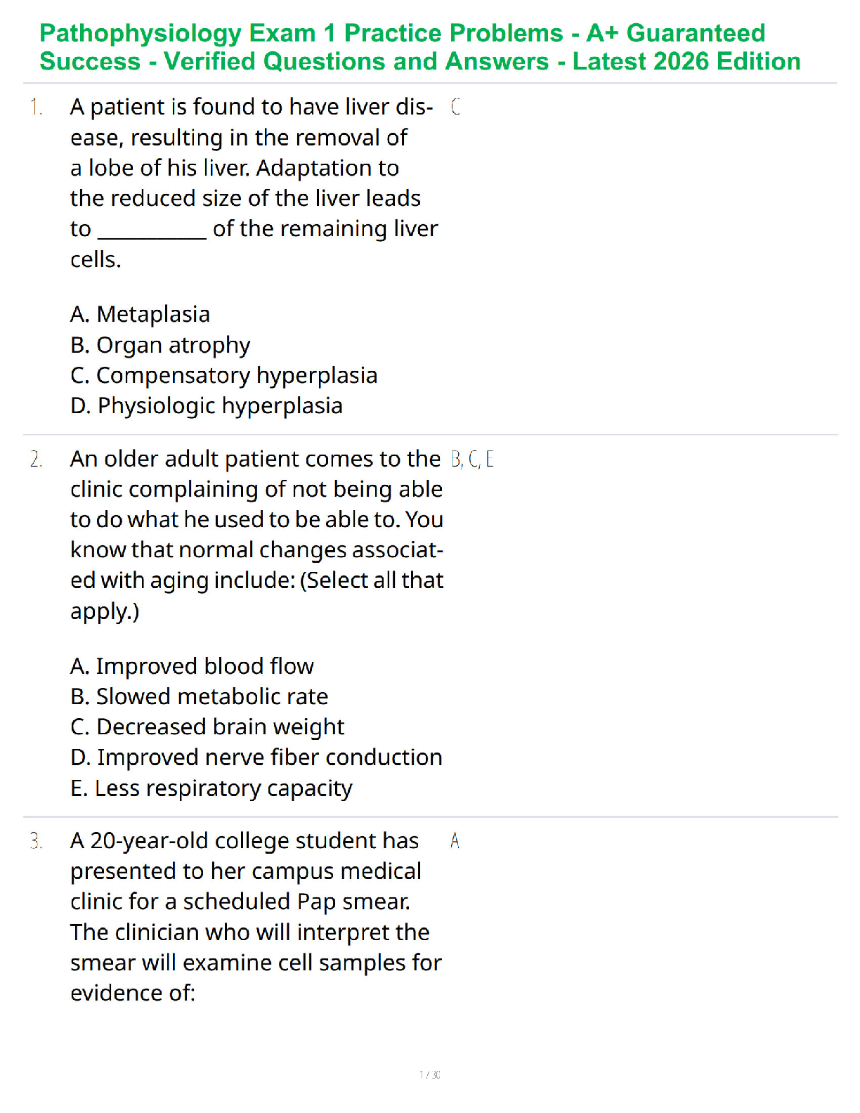 Recommended document preview for Pathophysiology Exam 1 Practice Problems - A+ Guaranteed Success - Verified Questions and Answers - Latest 2026 Edition
