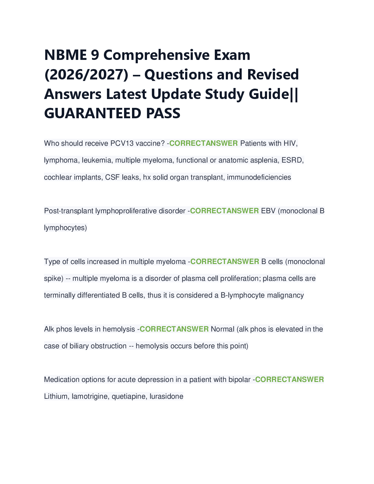 Preview of NBME 9 Comprehensive Exam  (2026/2027) – Questions and Revised  Answers Latest Update Stud