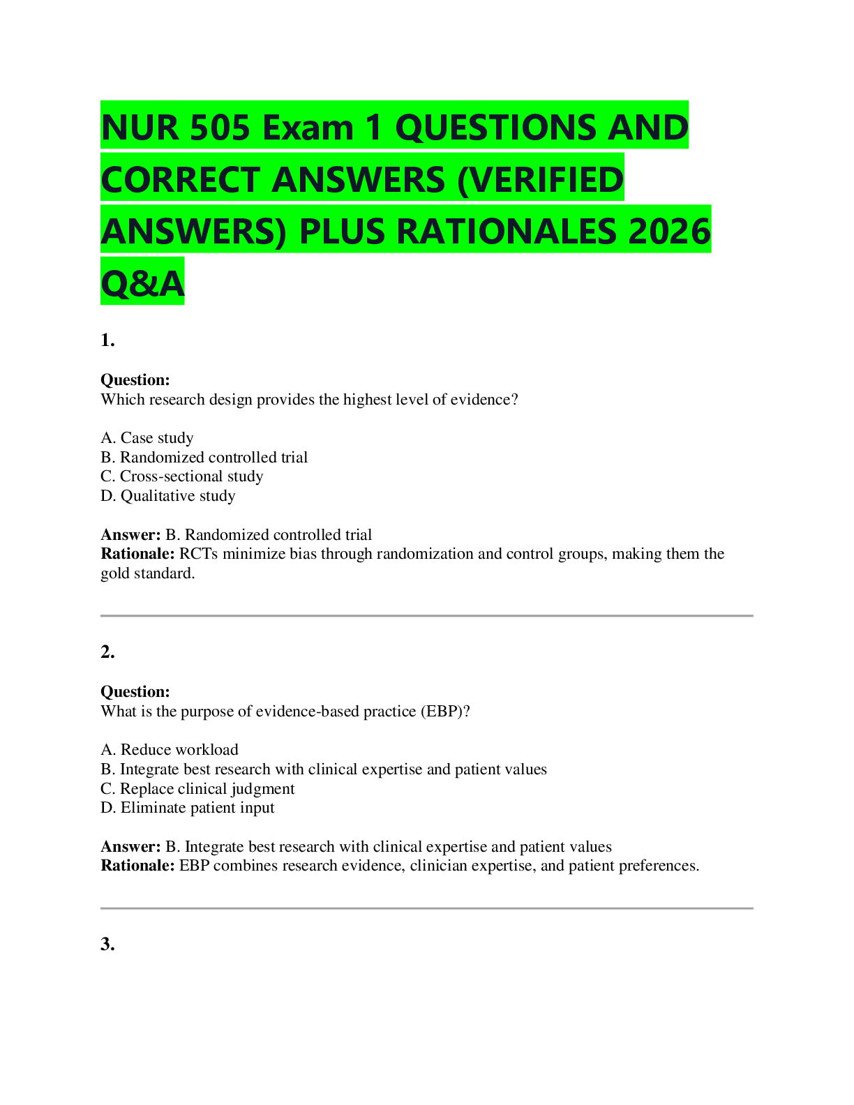 Preview of NUR 505 Exam 1 QUESTIONS AND  CORRECT ANSWERS (VERIFIED  ANSWERS) PLUS RATIONALES 2026  Q&