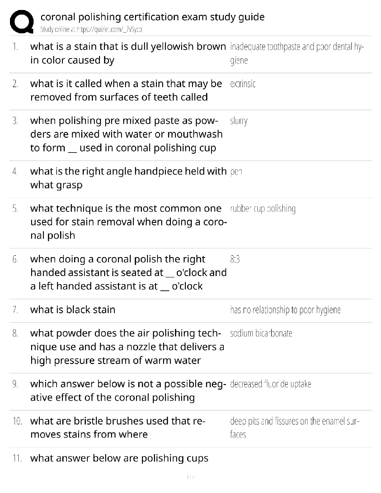 Recommended document preview for Coronal polishing exam / score 100% / 2025 update / coronal polishing certification study guide