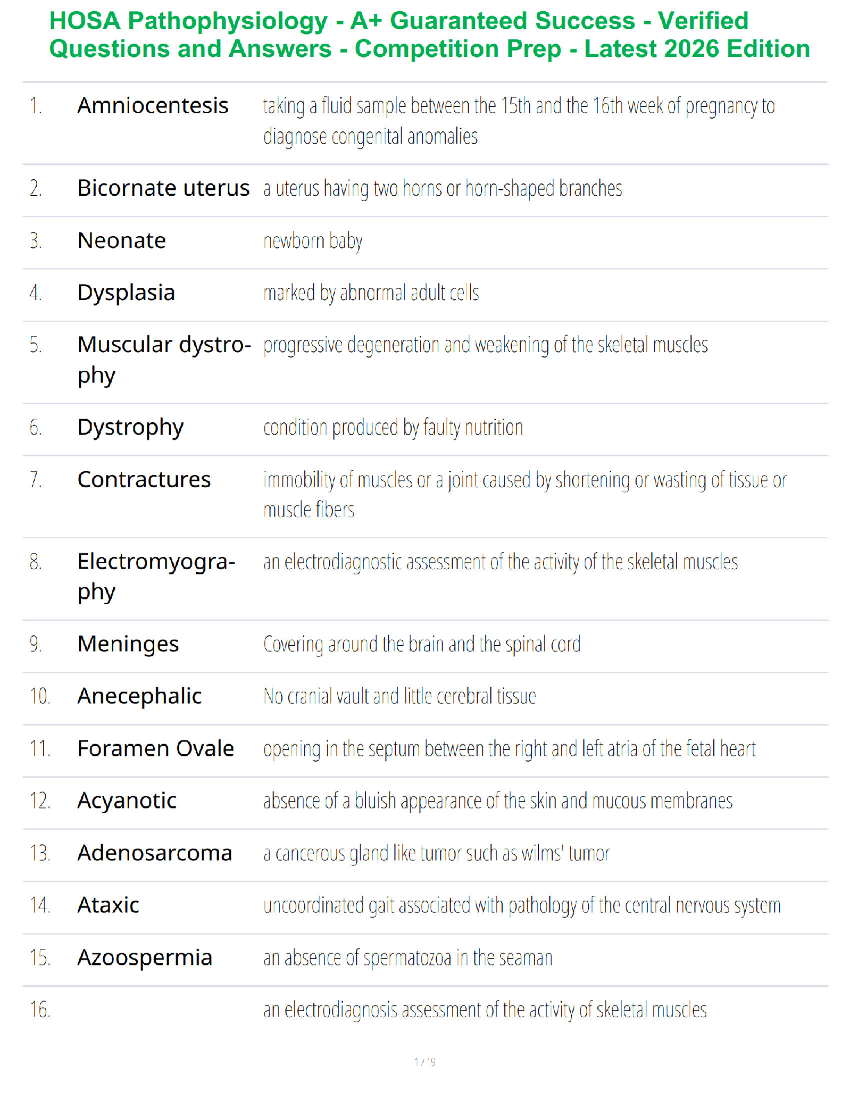 Recommended document preview for HOSA Pathophysiology - A+ Guaranteed Success - Verified Questions and Answers - Competition Prep - Latest 2026 Edition