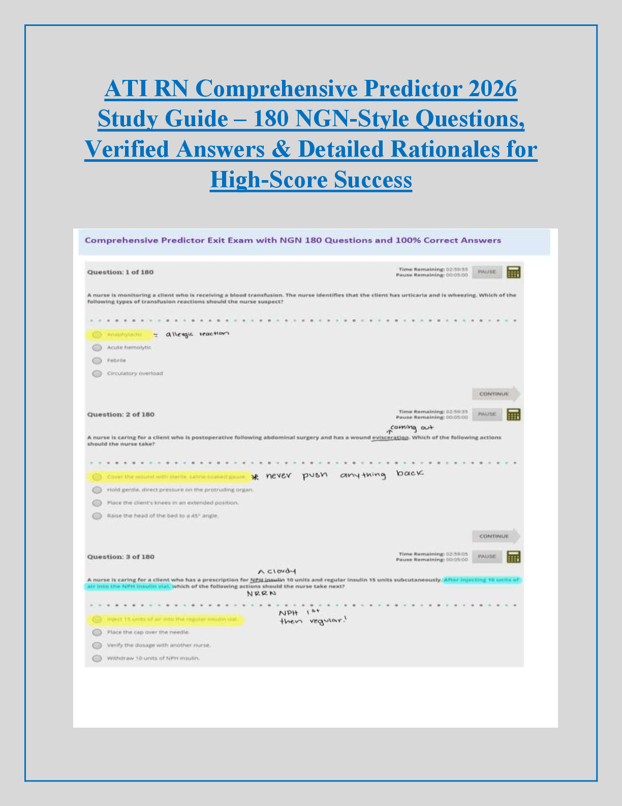 Recommended document preview for ATI RN Comprehensive Predictor 2026  Study Guide – 180 NGN-Style Questions,  Verified Answers & Detailed Rationales for  High-Score Success