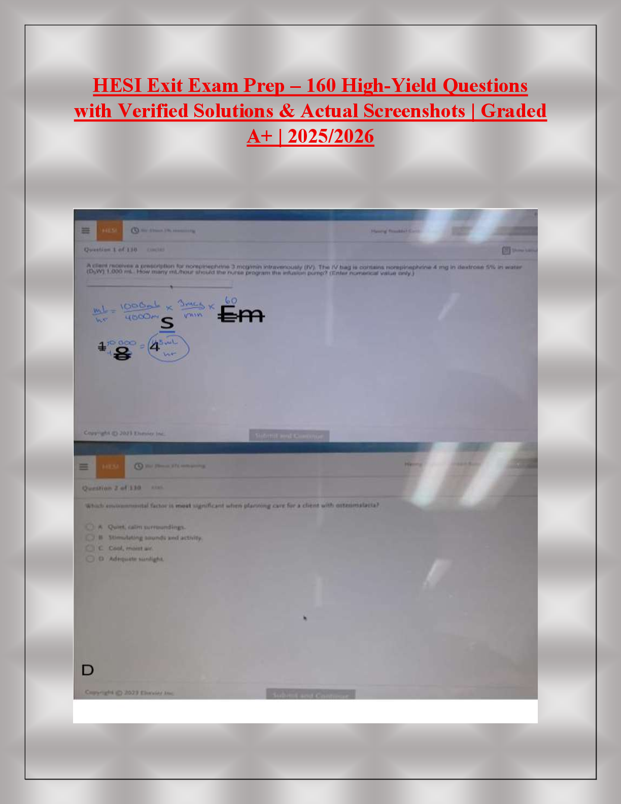 Preview of HESI Exit Exam Prep – 160 High-Yield Questions  with Verified Solutions & Actual Screenshots | Graded  A+ | 2025/2026