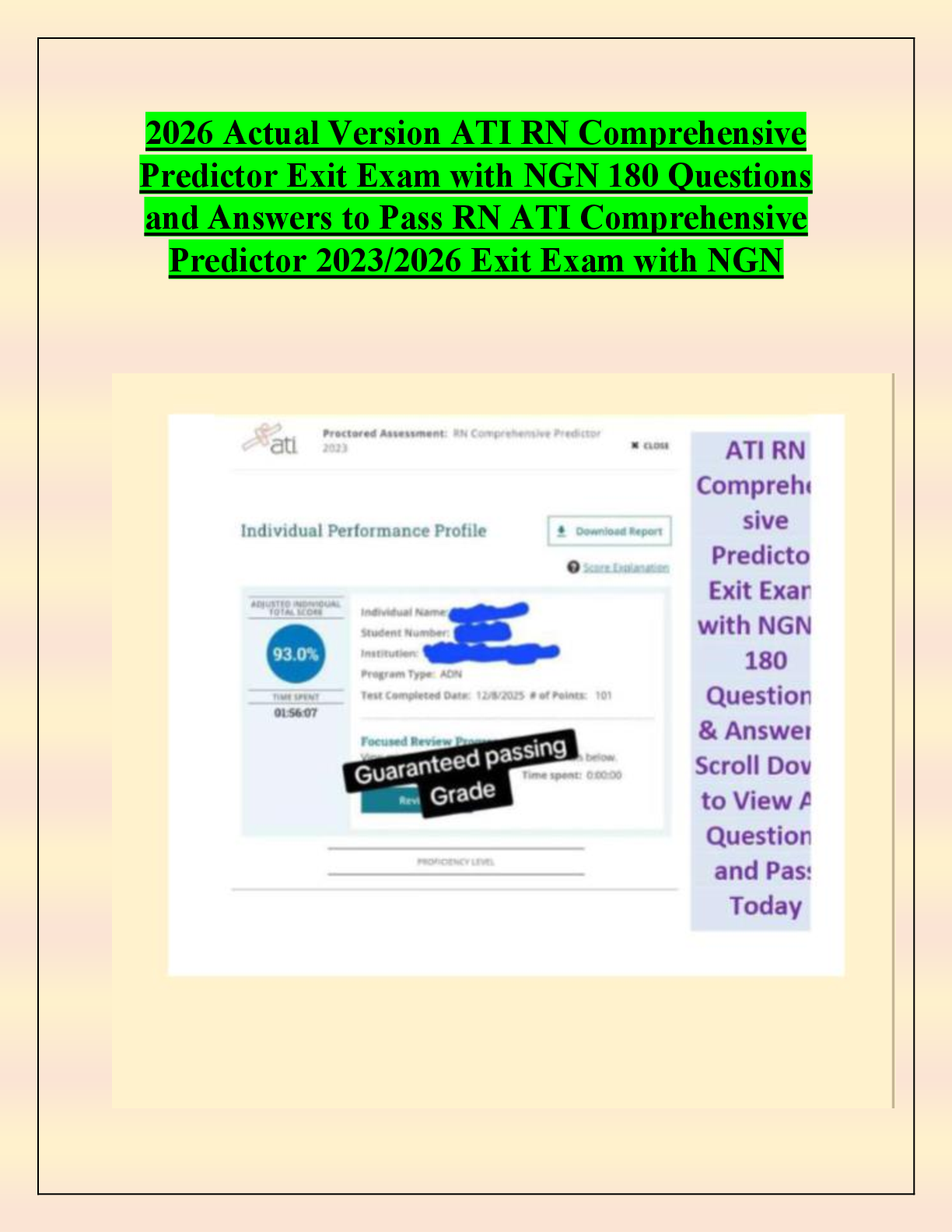 Recommended document preview for 2026 Actual Version ATI RN Comprehensive  Predictor Exit Exam with NGN 180 Questions  and Answers to Pass RN ATI Comprehensive  Predictor 2023/2026 Exit Exam with NGN
