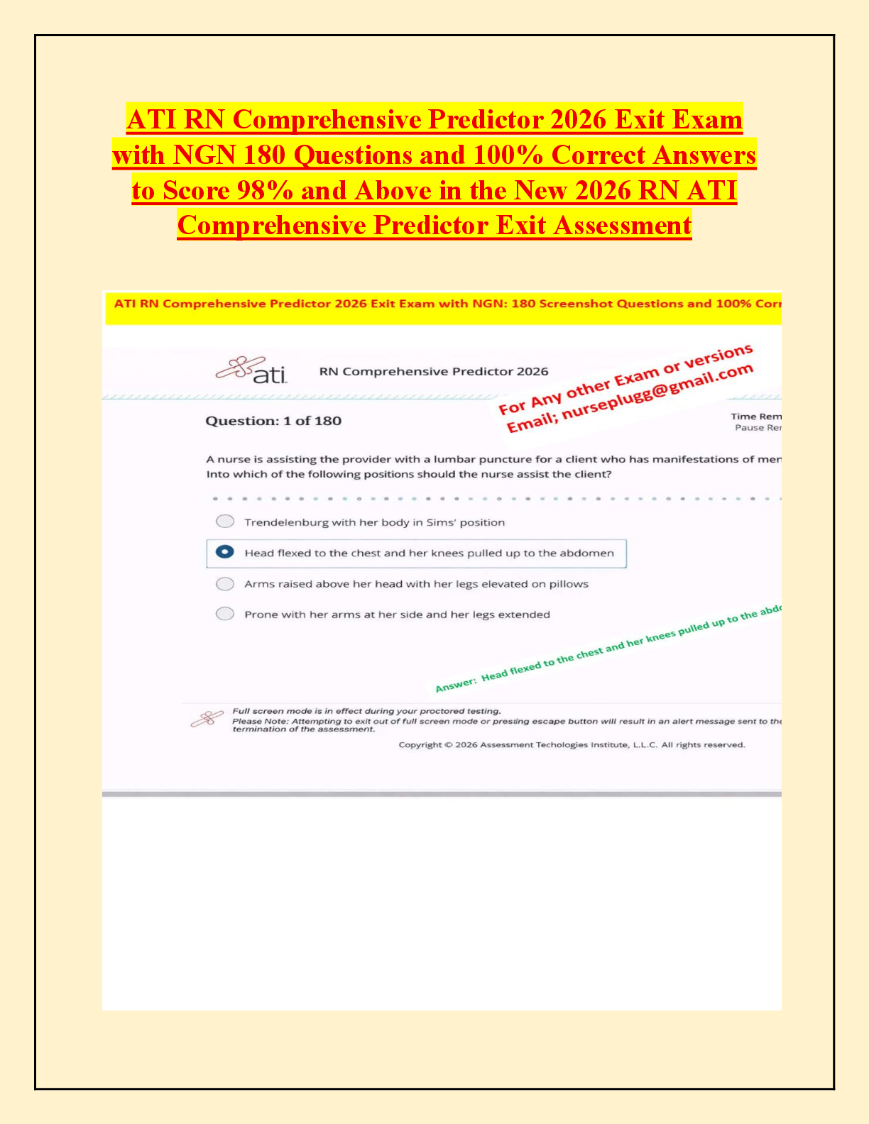 Recommended document preview for ATI RN Comprehensive Predictor 2026 Exit Exam  with NGN 180 Questions and 100% Correct Answers  to Score 98% and Above in the New 2026 RN ATI  Comprehensive Predictor Exit Assessment