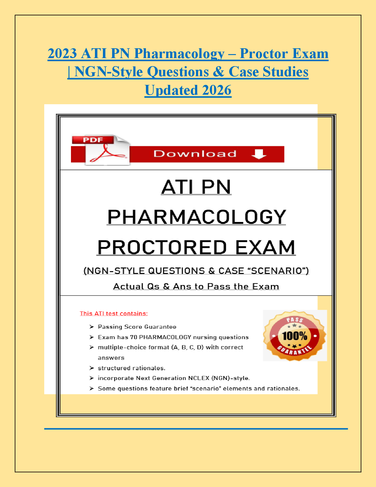 Preview of 2023 ATI PN Pharmacology – Proctor Exam  | NGN-Style Questions & Case Studies  Updated 2026