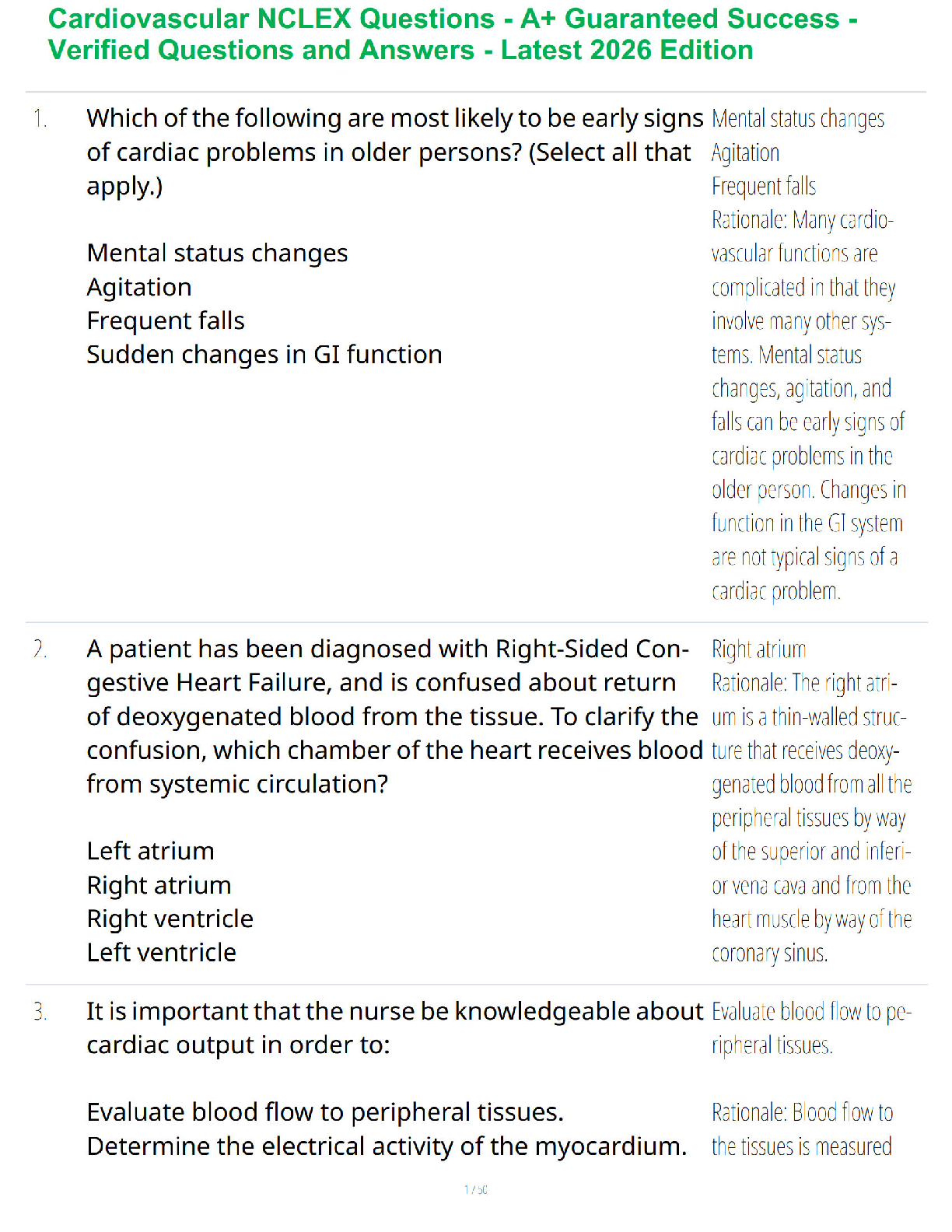 Recommended document preview for Cardiovascular NCLEX Questions - A+ Guaranteed Success - Verified Questions and Answers - Latest 2026 Edition