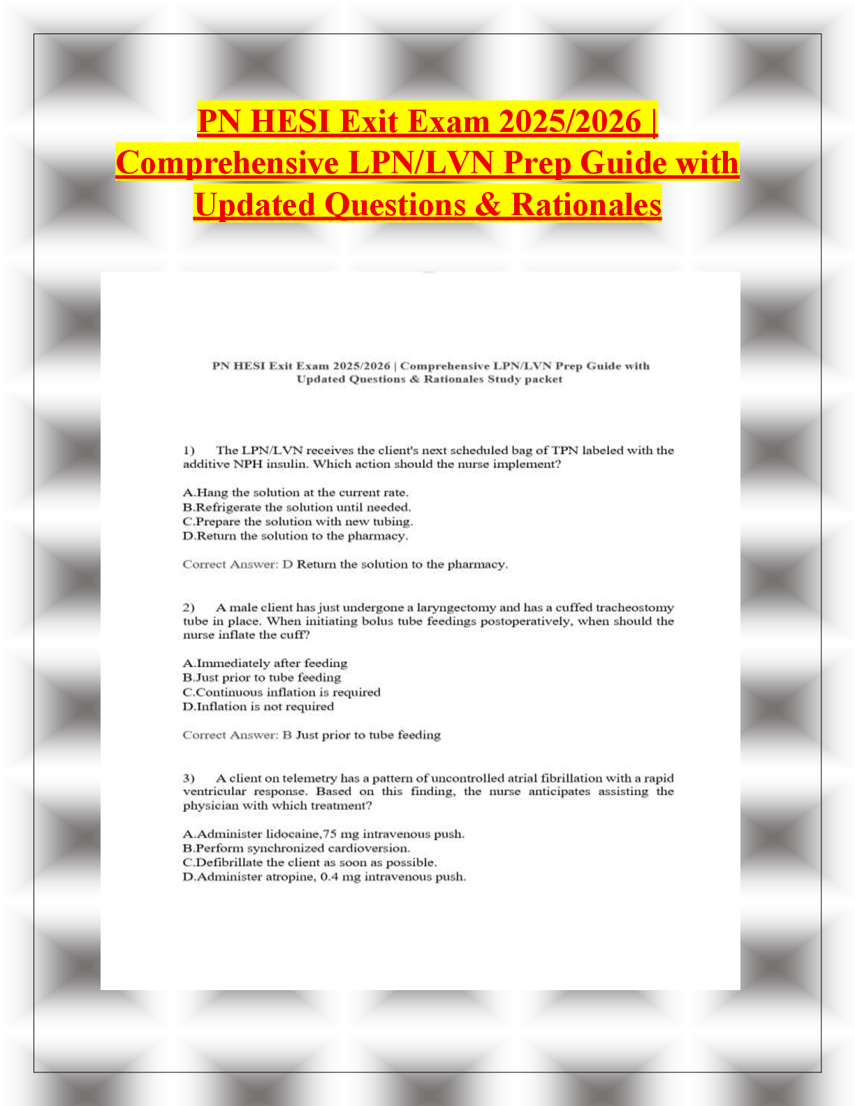 Preview of PN HESI Exit Exam 2025/2026 |  Comprehensive LPN/LVN Prep Guide with  Updated Questions & Rationales