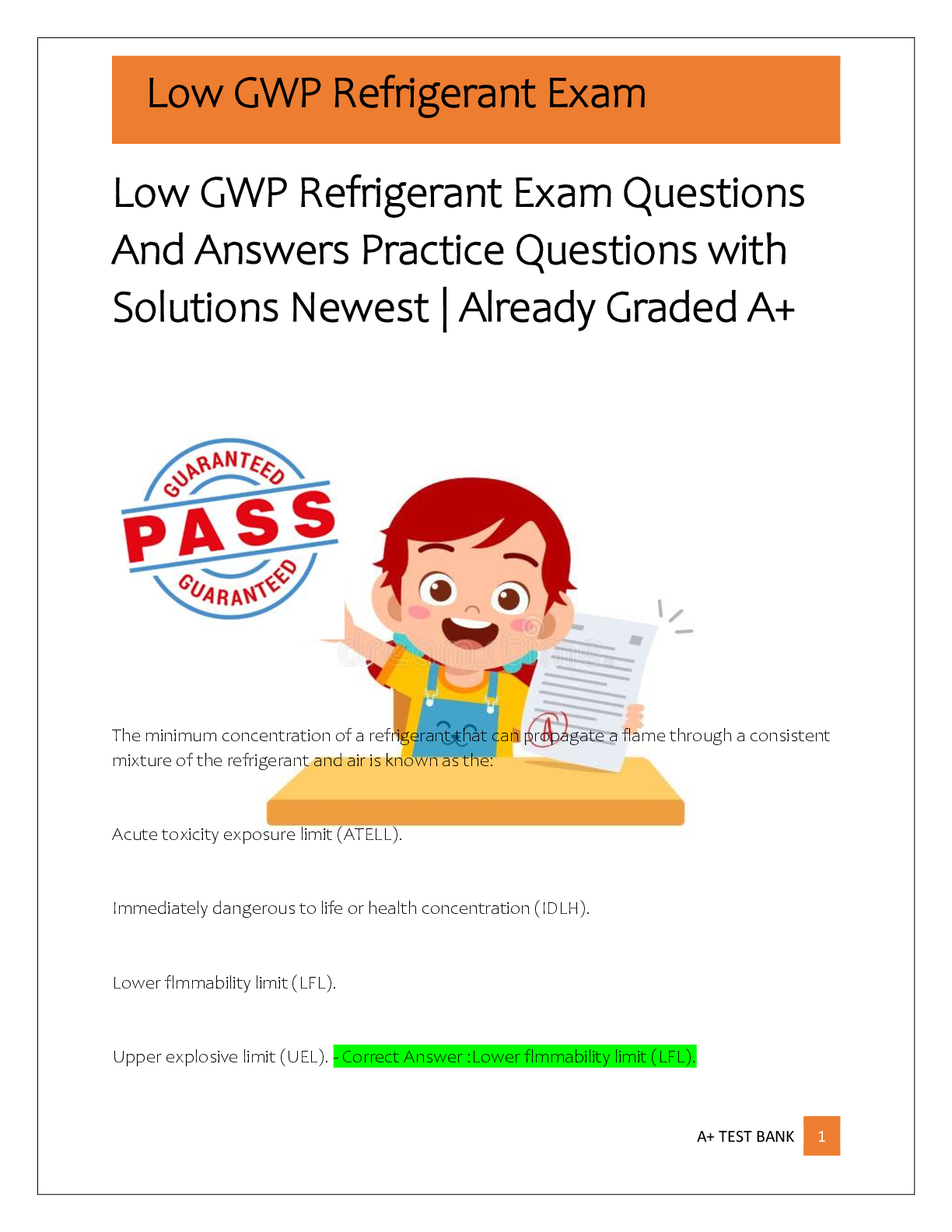 Preview of Low GWP Refrigerant Exam Questions  And Answers Practice Questions with  Solutions Newest
