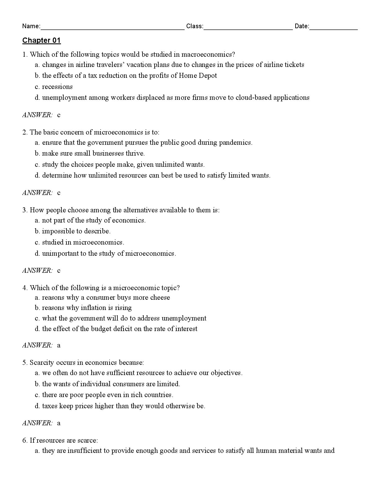Recommended document preview for Microeconomics 6th Edition By Paul Krugman, Robin Wells Test Bank