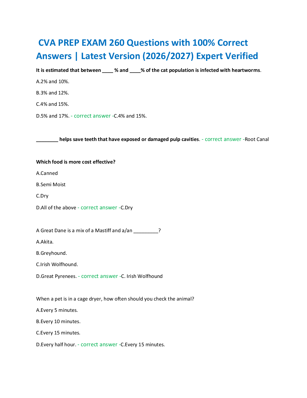 Recommended document preview for CVA PREP EXAM 260 Questions with 100% Correct  Answers | Latest Version (2026/2027) Expert Verified