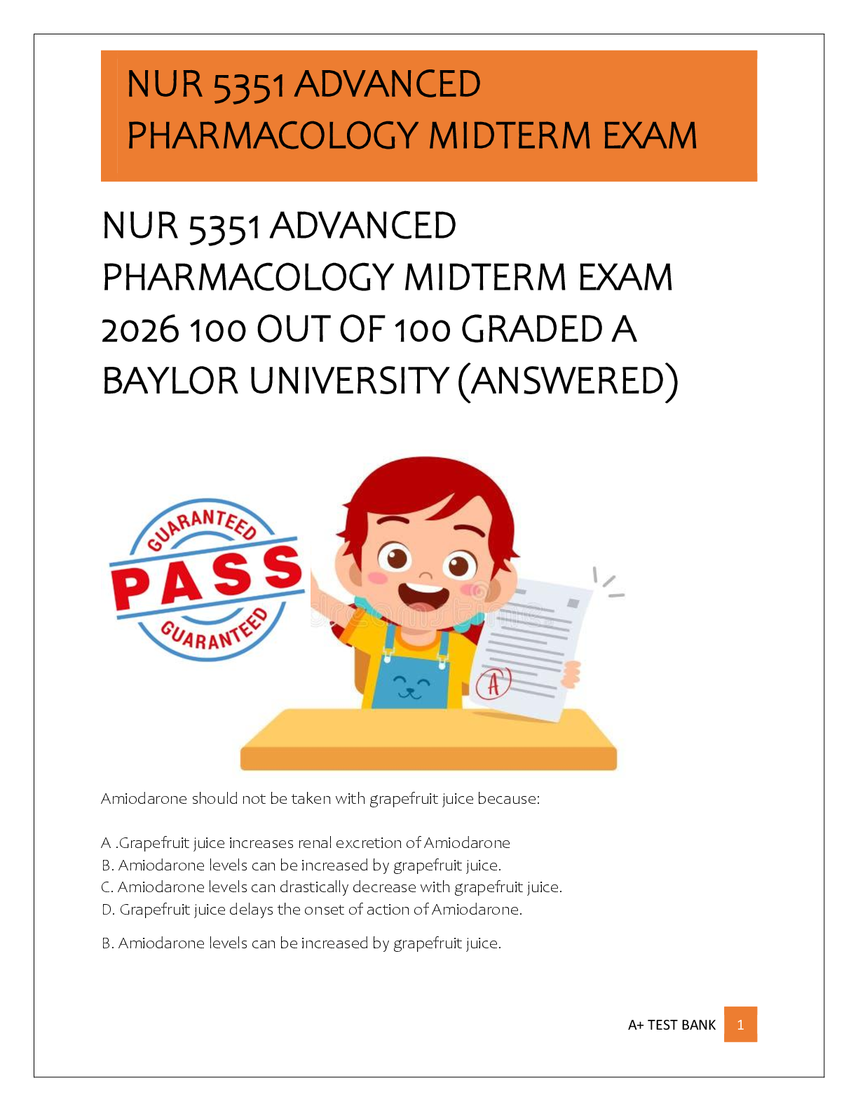 Preview of NUR 5351 ADVANCED   PHARMACOLOGY MIDTERM EXAM  2026 100 OUT OF 100 GRADED A  BAYLOR UNIVER