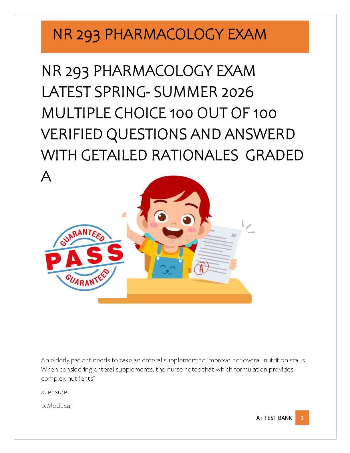 Preview of NR 293 PHARMACOLOGY EXAM  LATEST SPRING- SUMMER 2026  MULTIPLE CHOICE 100 OUT OF 100  VERI