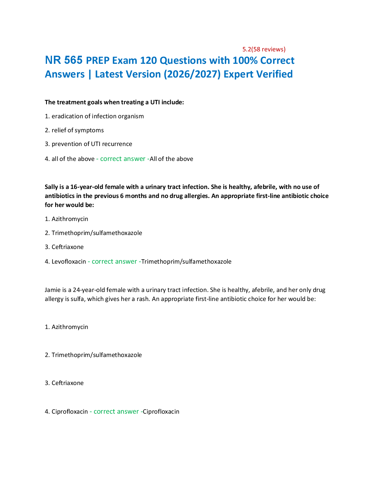 Recommended document preview for NR 565 PREP Exam 120 Questions with 100% Correct  Answers | Latest Version (2026/2027) Expert Verified