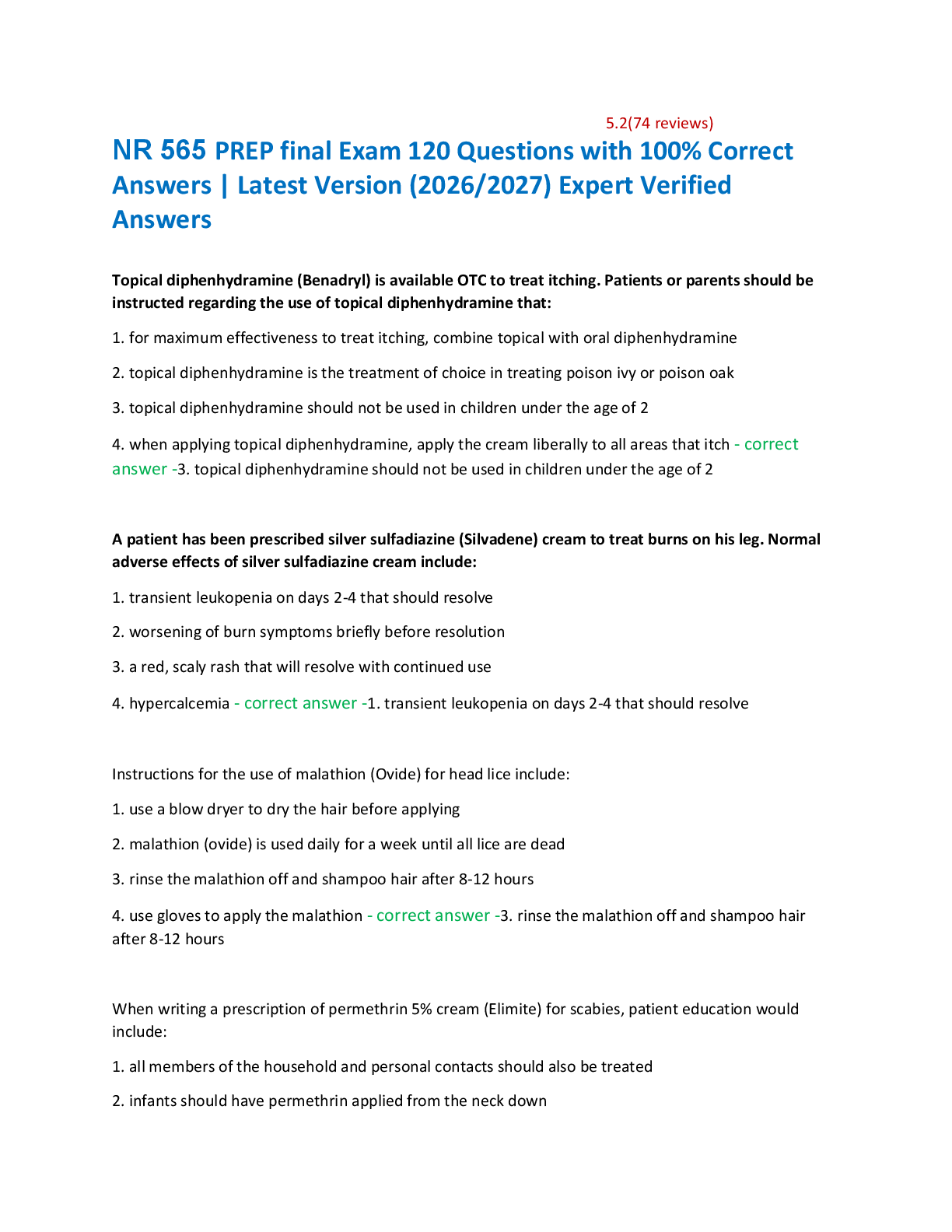 NR 565 PREP final Exam 120 Questions with 100% Correct  Answers | Latest Version (2026/2027) Expert Verified  Answers