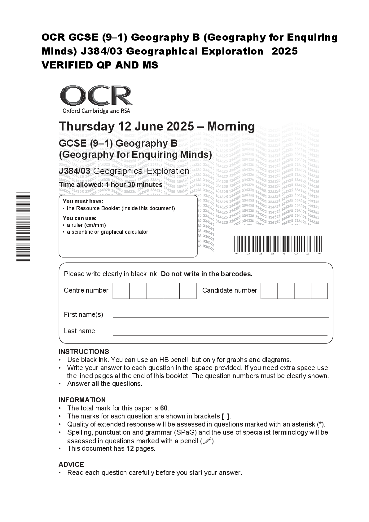 Recommended document preview for OCR GCSE (9–1) Geography B (Geography for Enquiring  Minds) J384/02 People and Society  2025 VERIFIED QP  AND MS