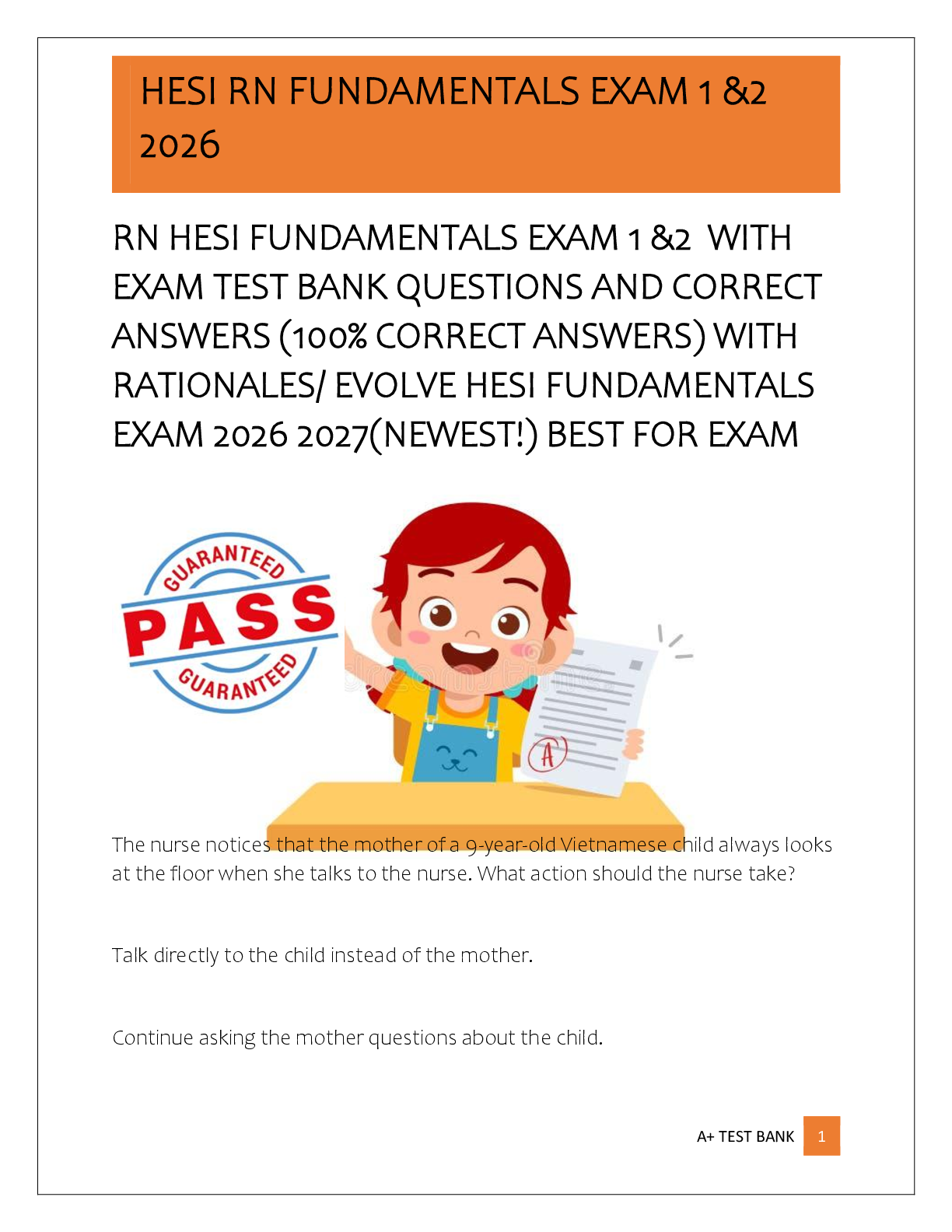 Recommended document preview for RN HESI FUNDAMENTALS EXAM 1 &2  WITH  EXAM TEST BANK QUESTIONS AND CORRECT  ANSWERS (100% CORRECT ANSWERS) WITH  RATIONALES/ EVOLVE HESI FUNDAMENTALS  EXAM 2026 2027(NEWEST!) BEST FOR EXAM