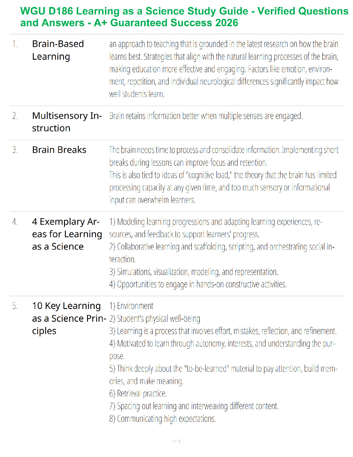 WGU D186 Learning as a Science Study Guide - Verified Questions and Answers - A+ Guaranteed Success 2026