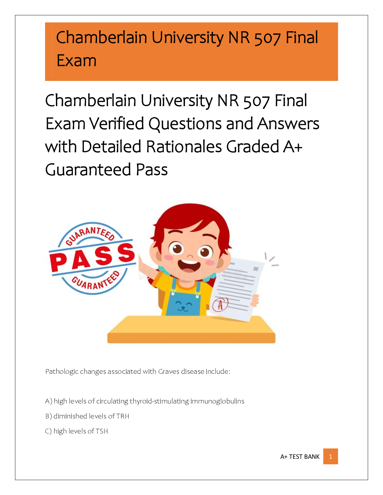 Preview of Chamberlain University NR 507 Final  Exam Verified Questions and Answers  with Detailed Ra