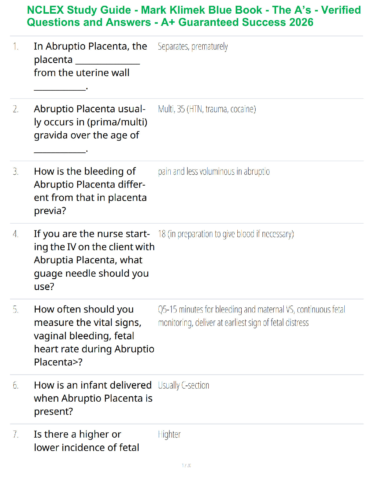 NCLEX Study Guide - Mark Klimek Blue Book - The A’s - Verified Questions and Answers - A+ Guaranteed Success 2026
