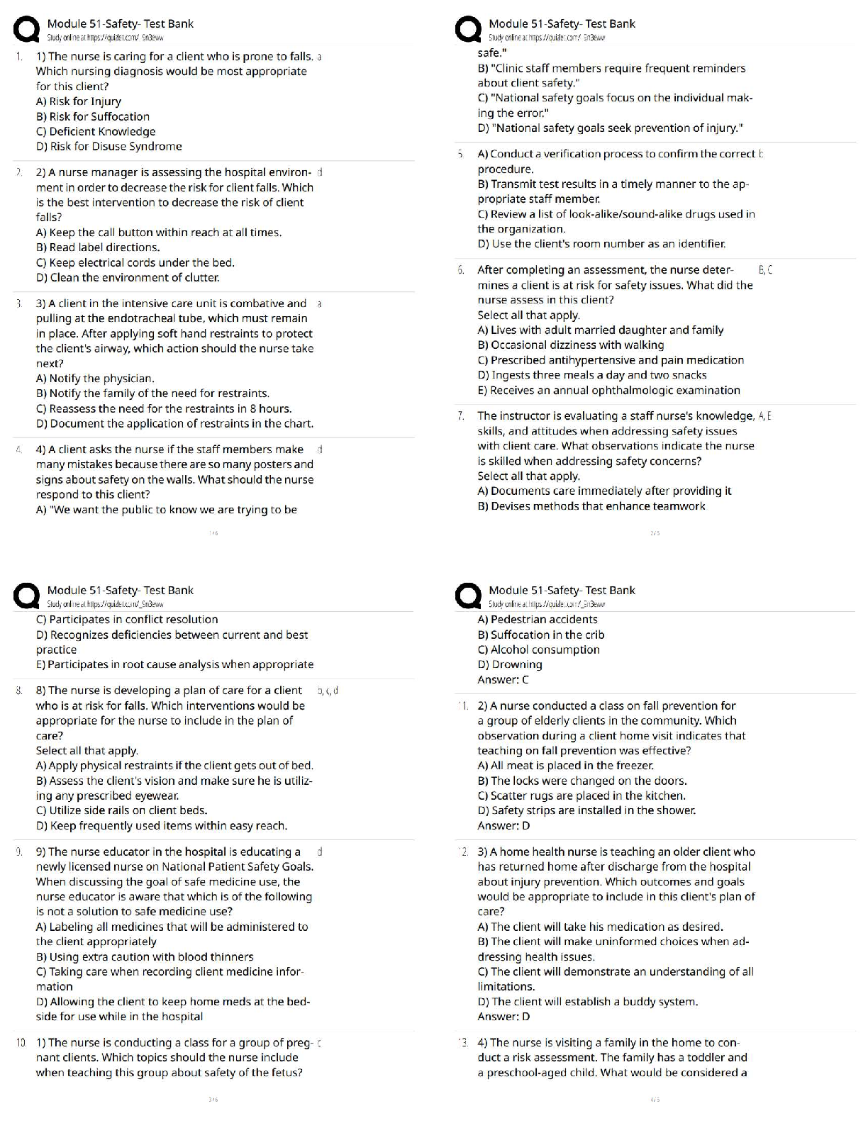 Recommended document preview for Module 51 Safety Test Bank / Score 100% / New Version / 2026 Update / Nursing Practice Questions & Answers