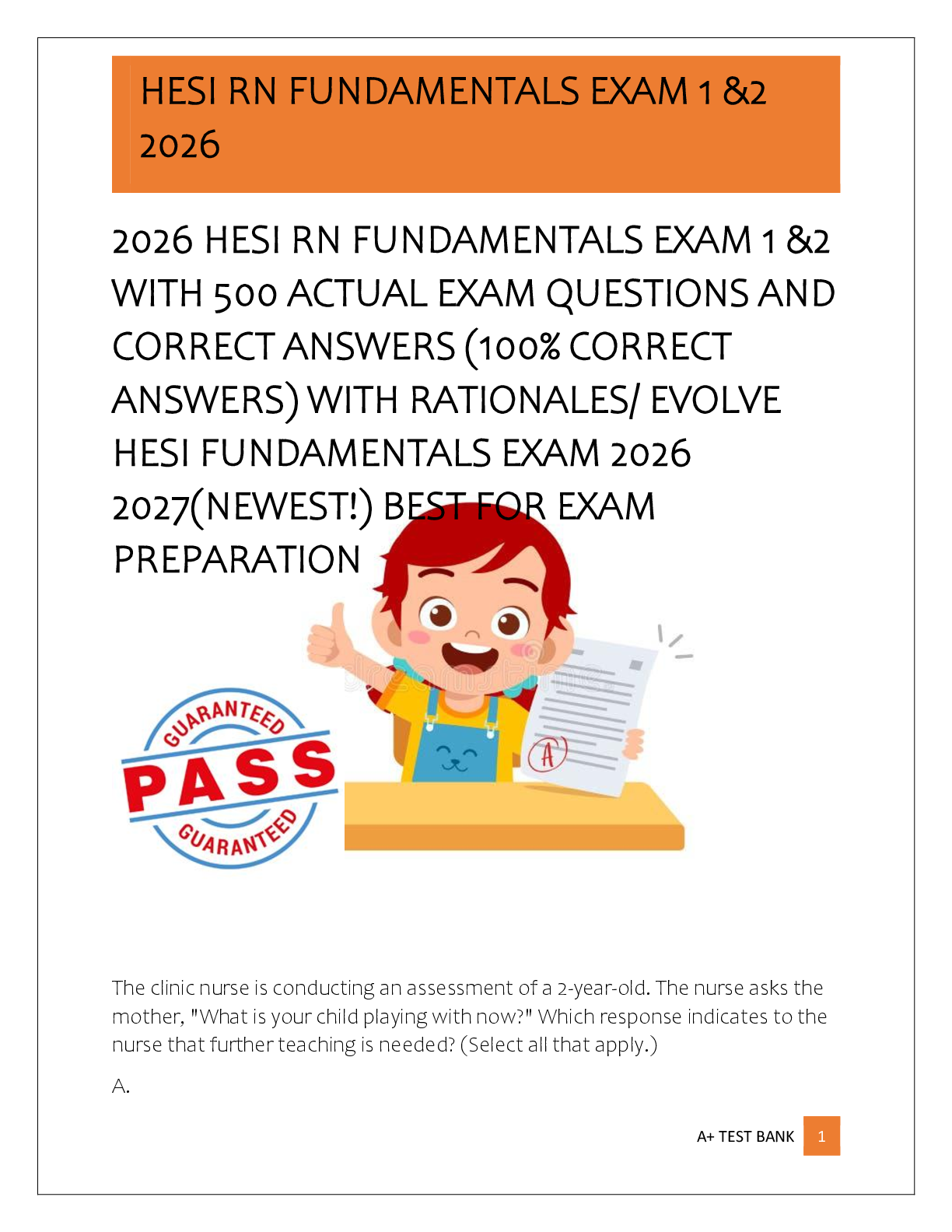 Preview of 2026 HESI RN FUNDAMENTALS EXAM 1 &2   WITH 500 ACTUAL EXAM QUESTIONS AND  CORRECT ANSWERS