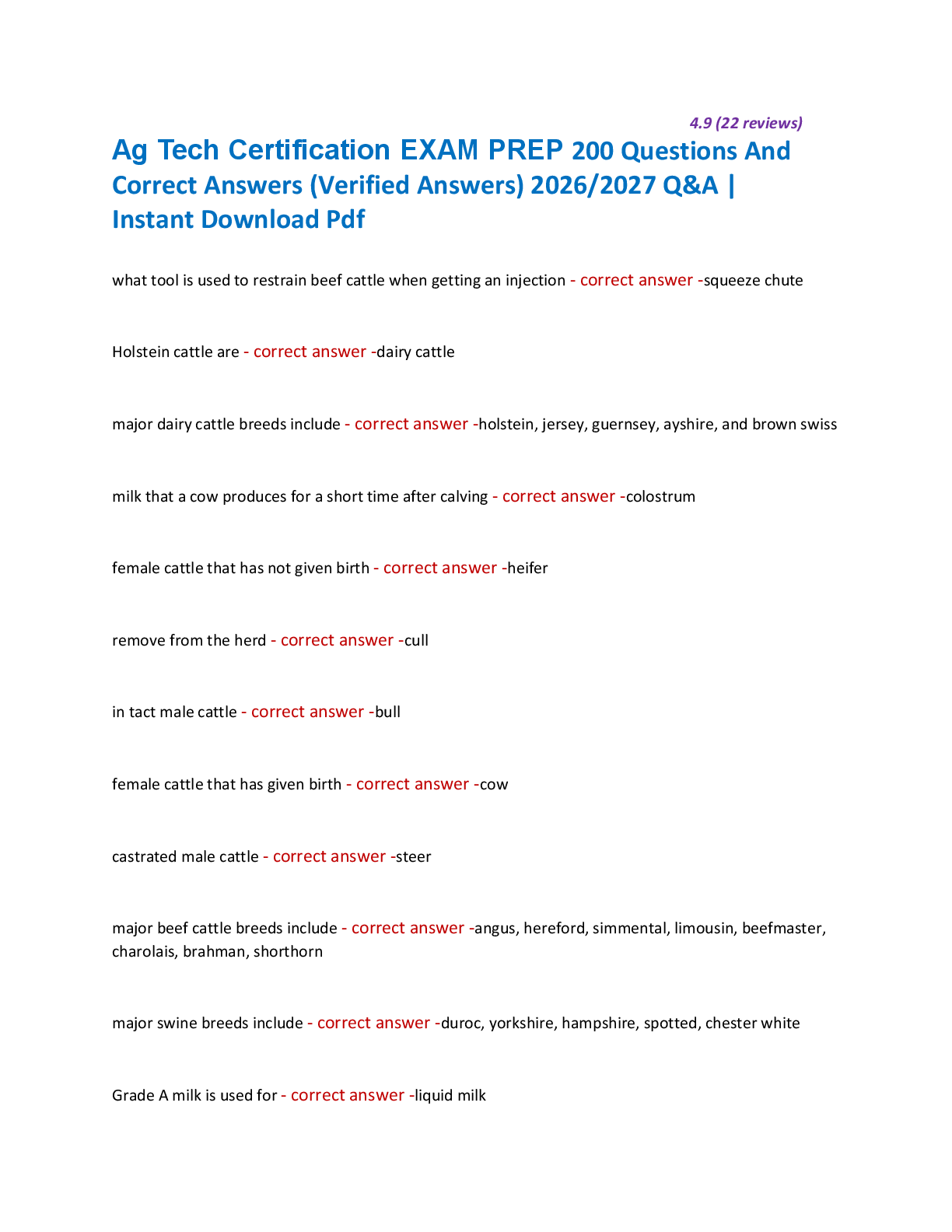 Preview of Ag Tech Certification EXAM PREP 200 Questions And  Correct Answers (Verified Answers) 2026