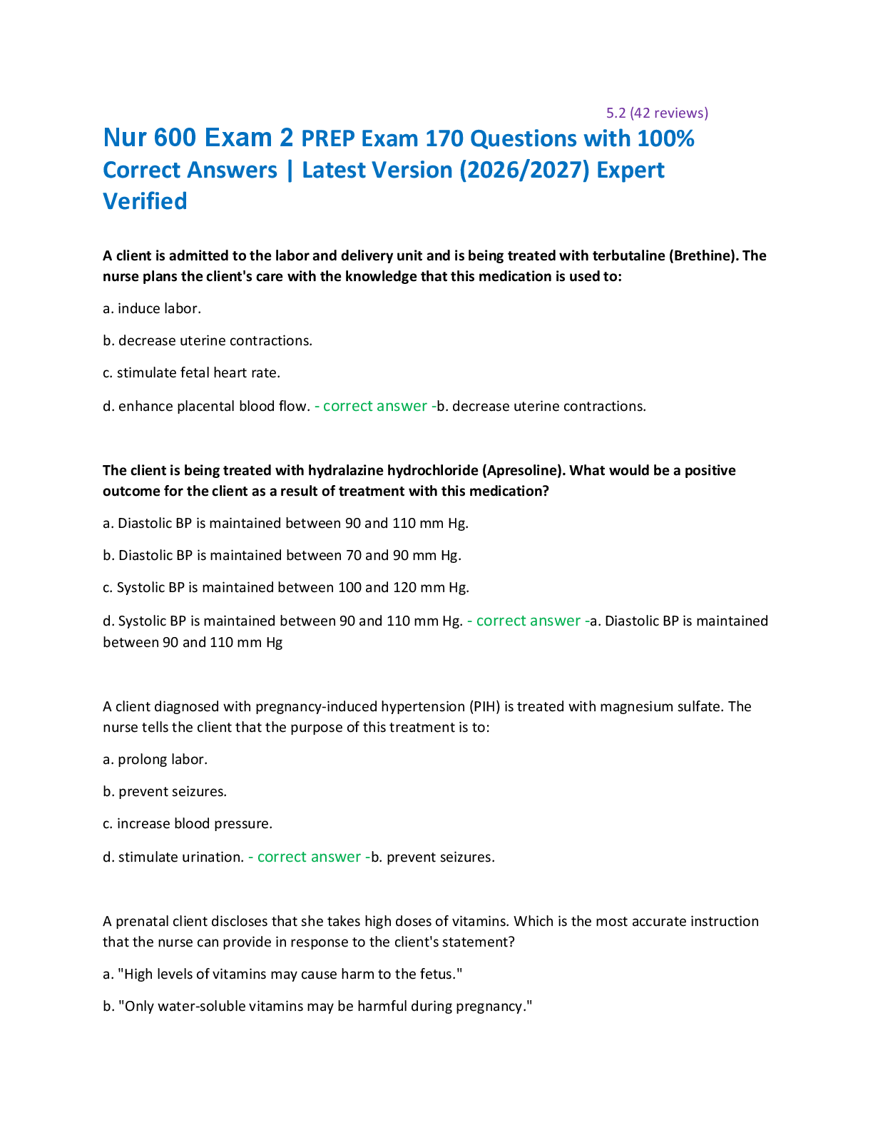 Recommended document preview for Nur 600 Exam 2 PREP Exam 170 Questions with 100%  Correct Answers | Latest Version (2026/2027) Expert  Verified