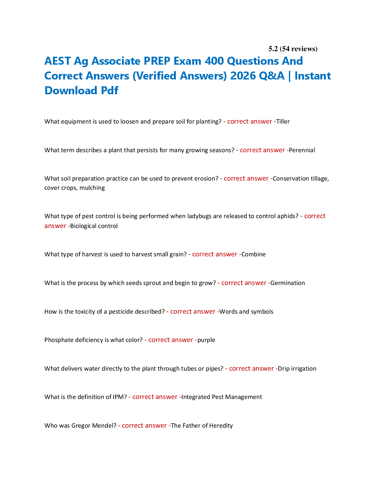 AEST Ag Associate PREP Exam 400 Questions And  Correct Answers (Verified Answers) 2026 Q&A | Instant  Download Pdf