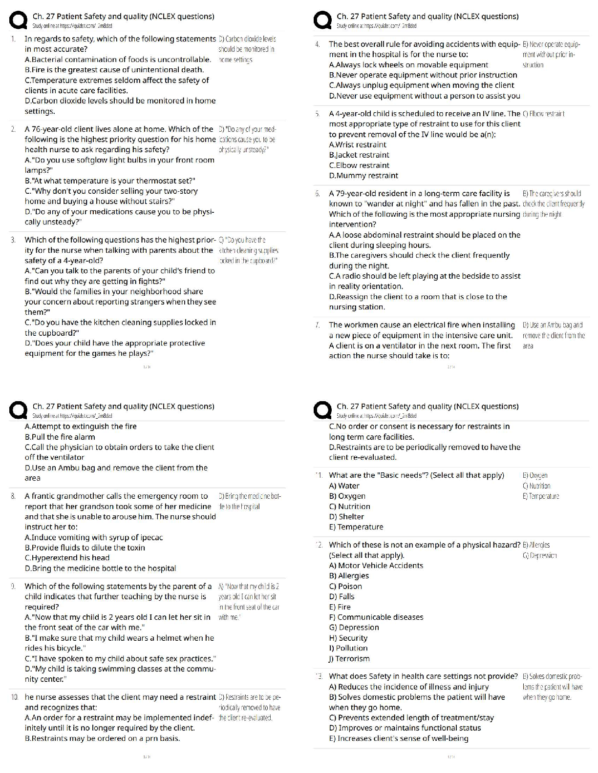 Recommended document preview for Ch. 27 Patient Safety and Quality NCLEX Questions / Score 100% / New Version / 2026 Update / Practice Test Bank