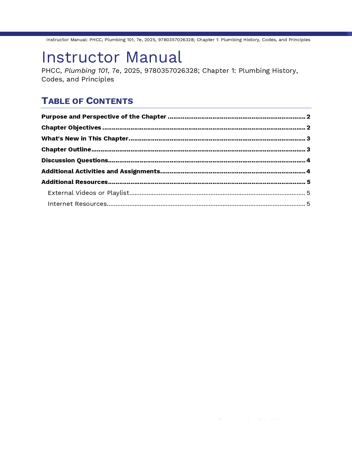 Recommended document preview for Instructor Manual For Plumbing 101 7th Edition By PHCC Educational Foundation
