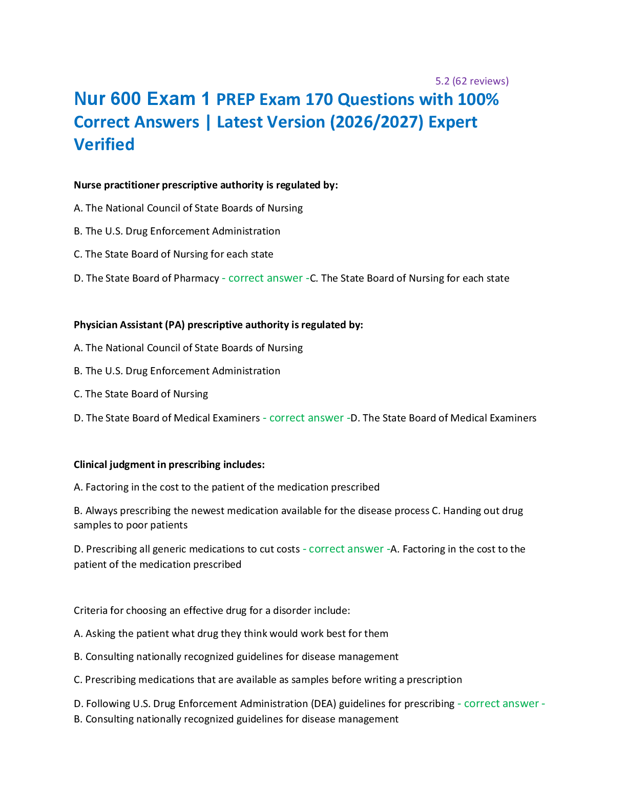 Recommended document preview for Nur 600 Exam 1 PREP Exam 170 Questions with 100%  Correct Answers | Latest Version (2026/2027) Expert  Verified