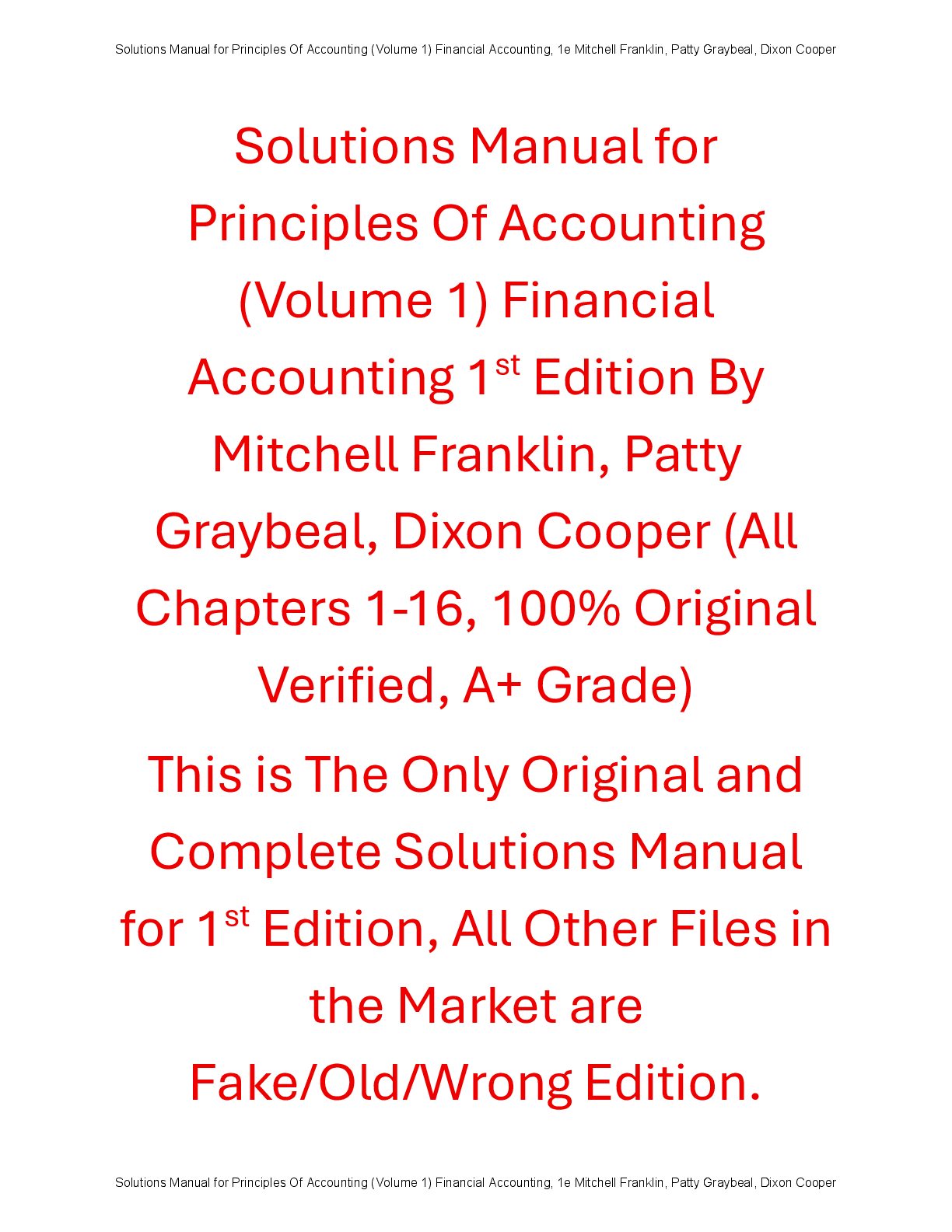 Preview of Solutions Manual Principles Of Accounting (Volume 1) Financial Accounting 1st Edition By M