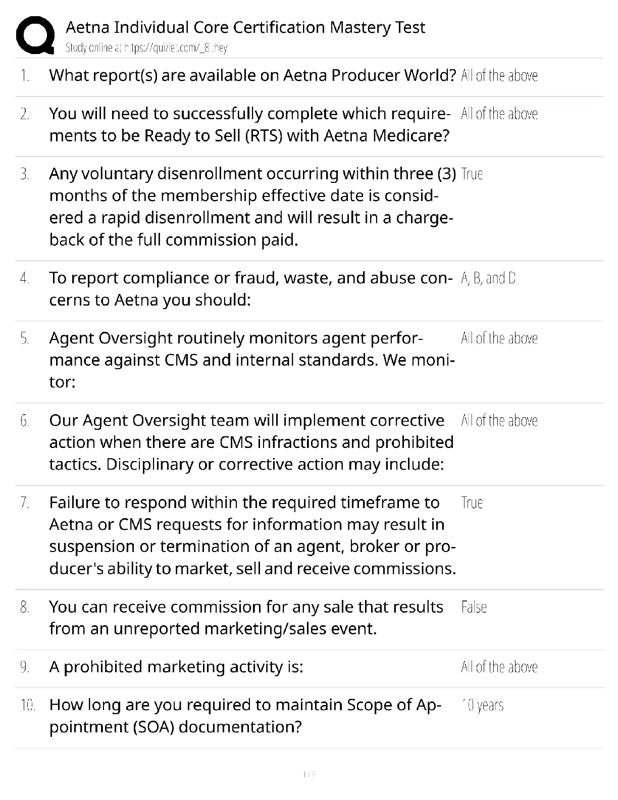 Aetna Individual Core / Score 100% / New Version / 2025 Update