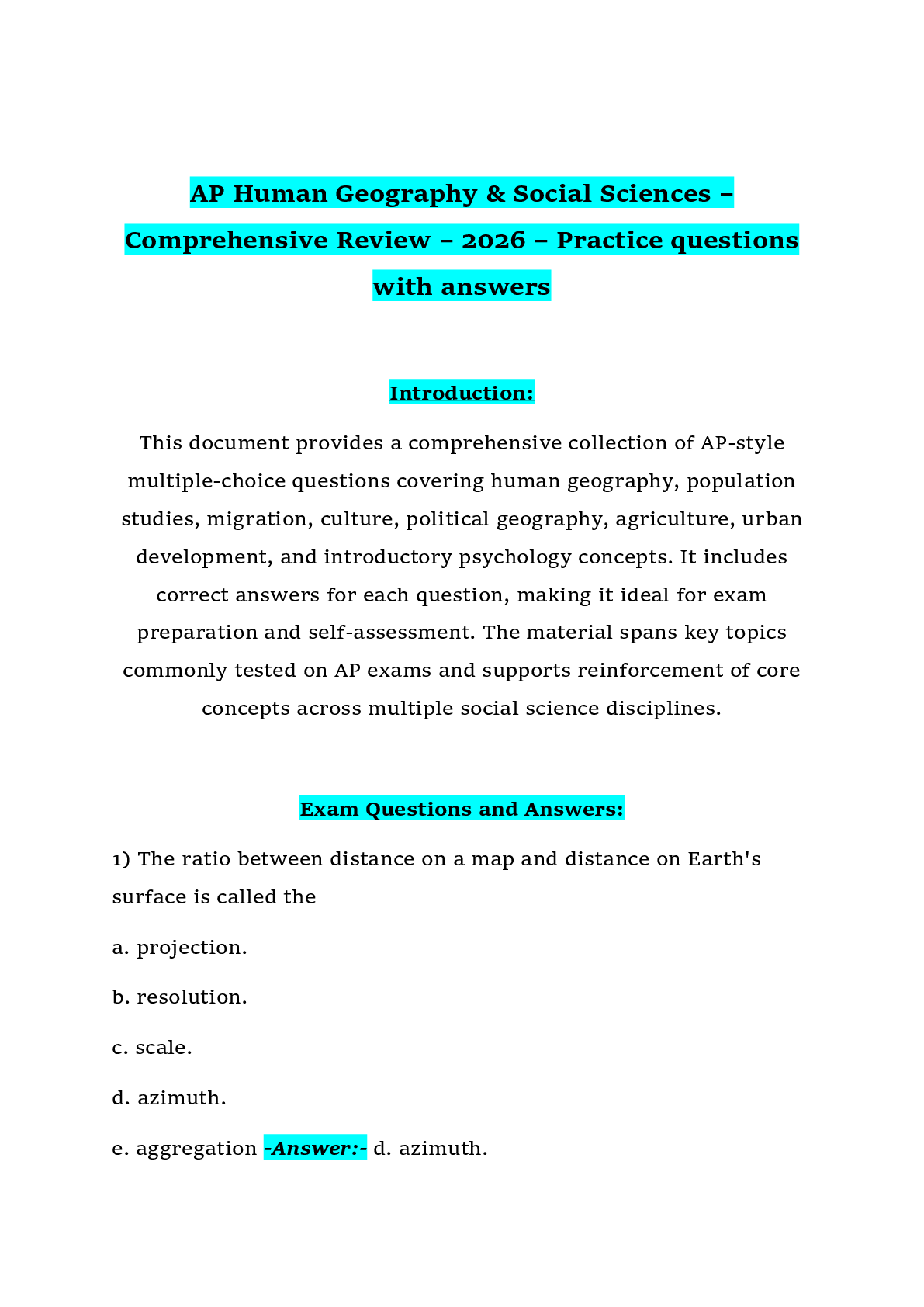 Preview of AP Human Geography & Social Sciences – Comprehensive Review – 2026 – Practice questions with answers
