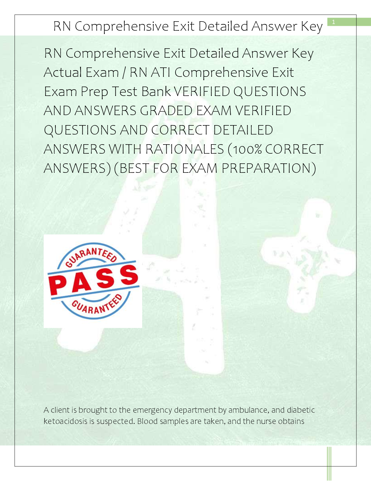 Preview of RN Comprehensive Exit Detailed Answer Key  Actual Exam / RN ATI Comprehensive Exit  Exam P