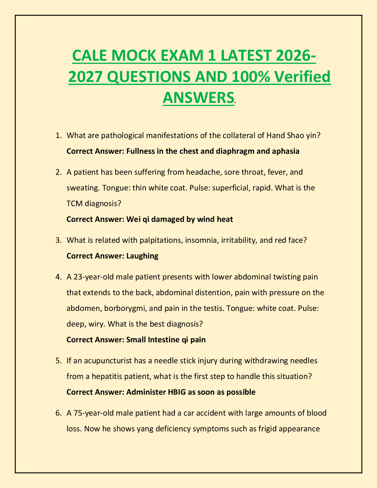 Recommended document preview for CALE MOCK EXAM 1 LATEST 2026 2027 QUESTIONS AND 100% Verified  ANSWERS.