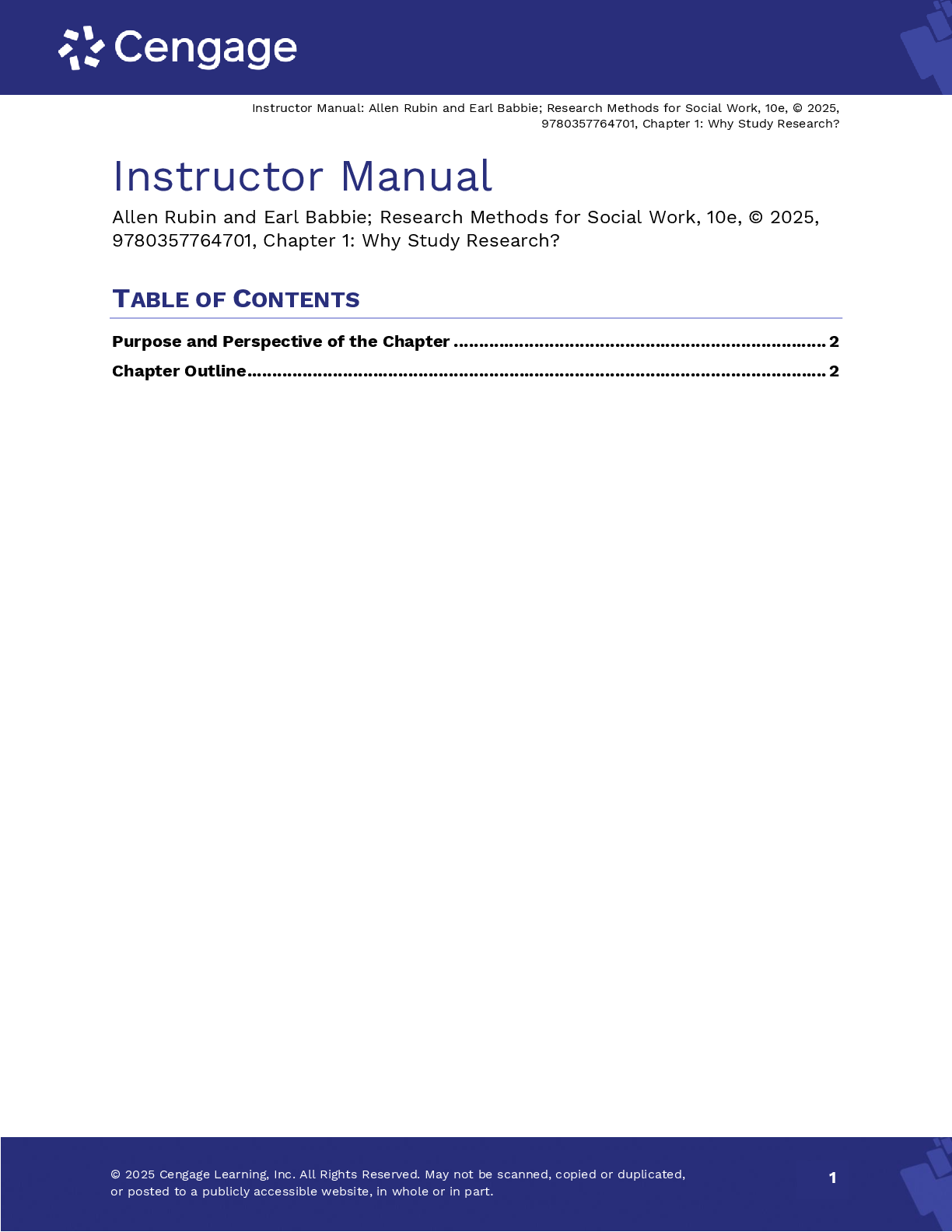 Recommended document preview for Solutions Manual For Empowerment Series Research Methods for Social Work 10th Edition By Allen Rubin, Earl Babbie