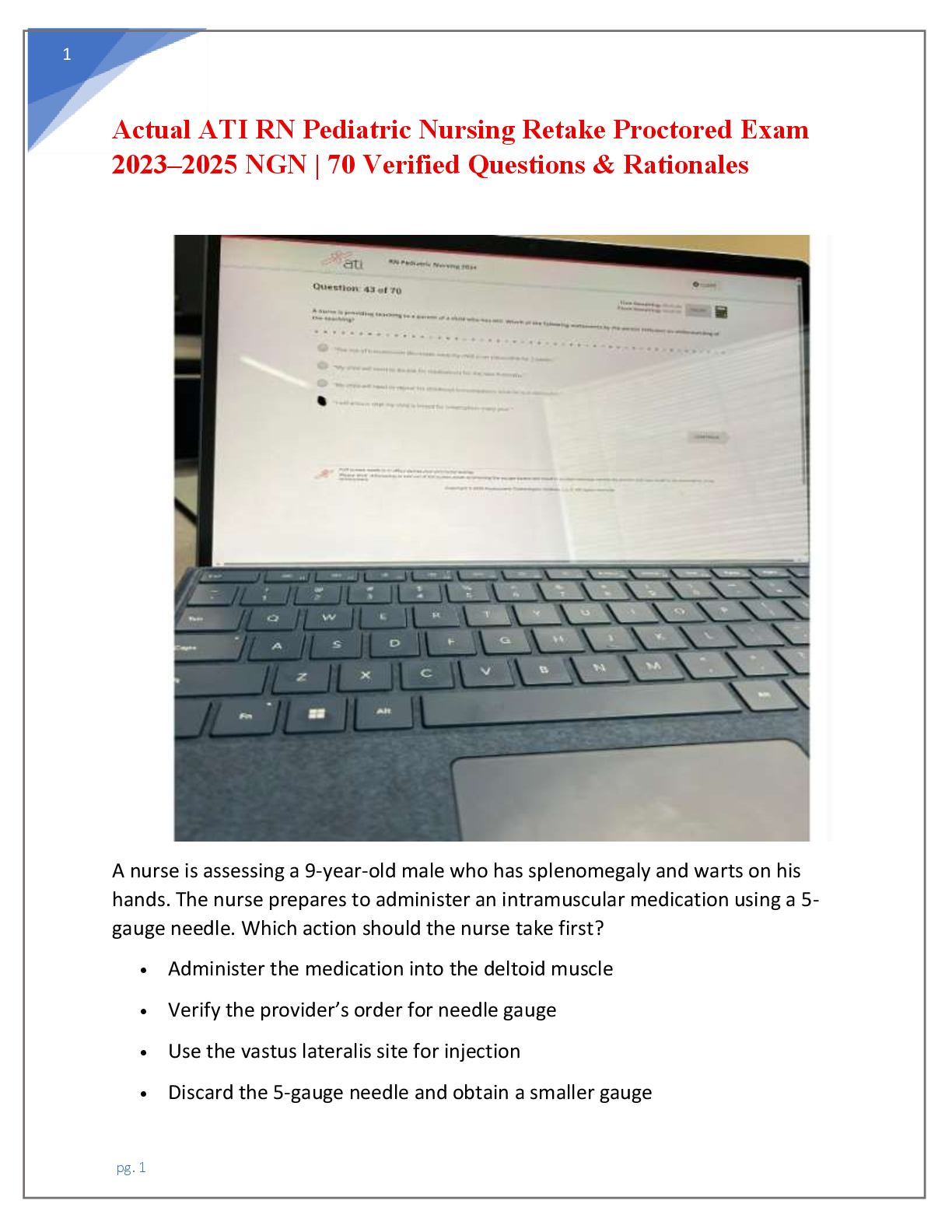 Preview of Actual ATI RN Pediatric Nursing Retake Proctored Exam  2023–2025 NGN | 70 Verified Questio
