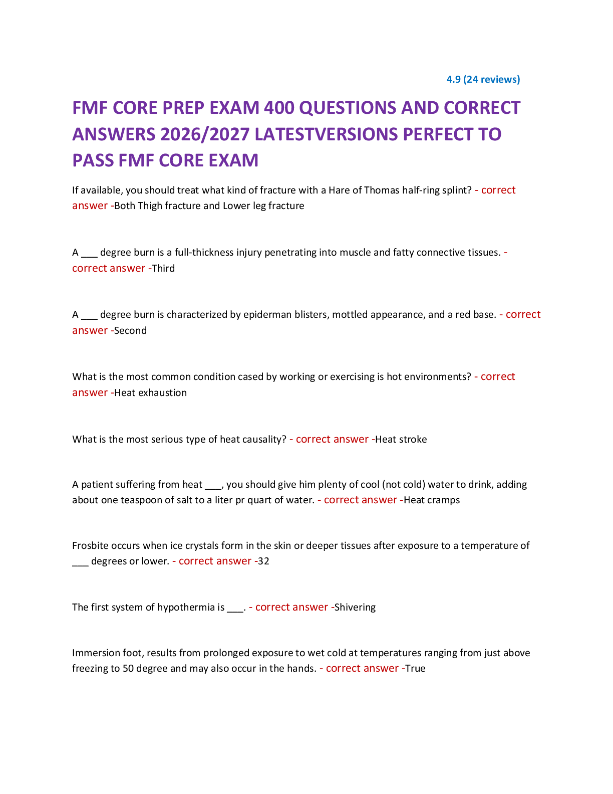 Preview of FMF CORE PREP EXAM 400 QUESTIONS AND CORRECT  ANSWERS 2026/2027 LATESTVERSIONS PERFECT TO