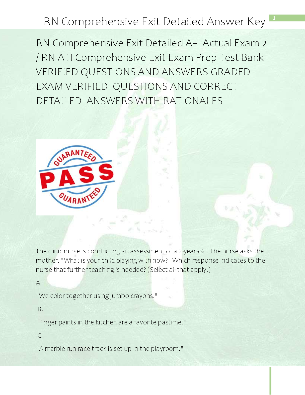 Preview of RN Comprehensive Exit Detailed A+  Actual Exam 2  / RN ATI Comprehensive Exit Exam Prep Te